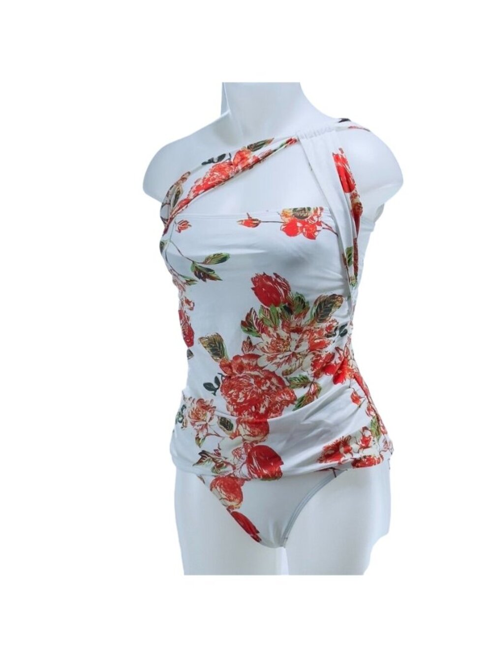 RACHEL ROY Women's 2 Piece Swimsuit Nylon Spandex White Floral Red Size S